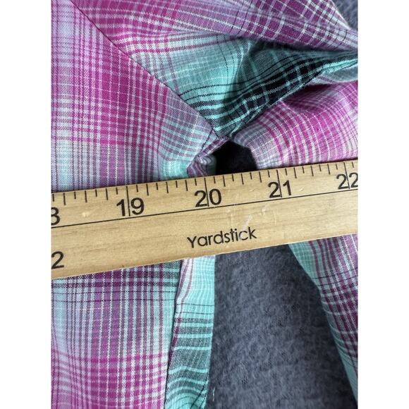 Wrangler Shirt Women L Pink Green Flannel Pearl Snap Western Cowgirl Rodeo Ranch - Picture 10 of 12